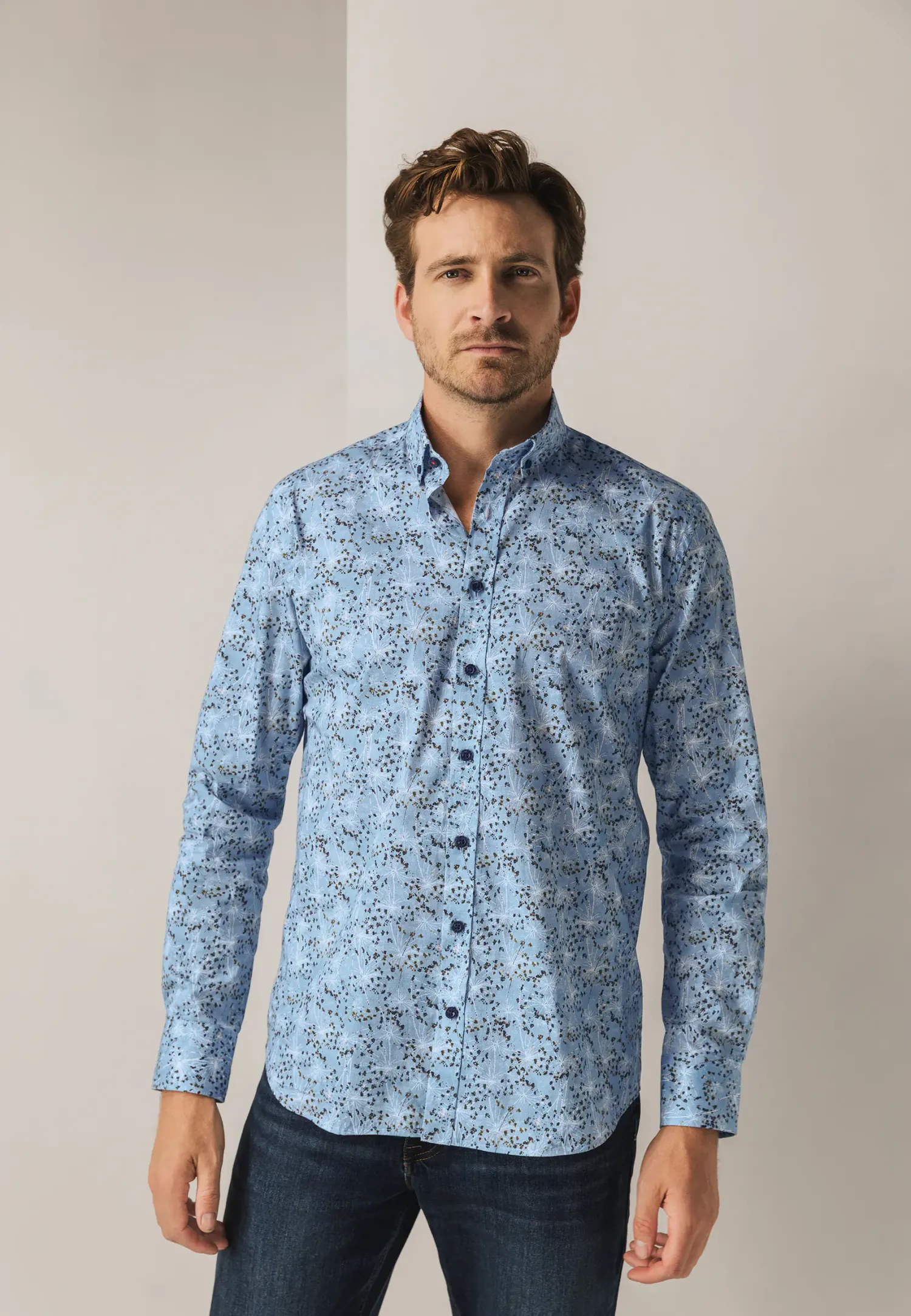 Button-down overhemd met botanische print-State of Art Discount