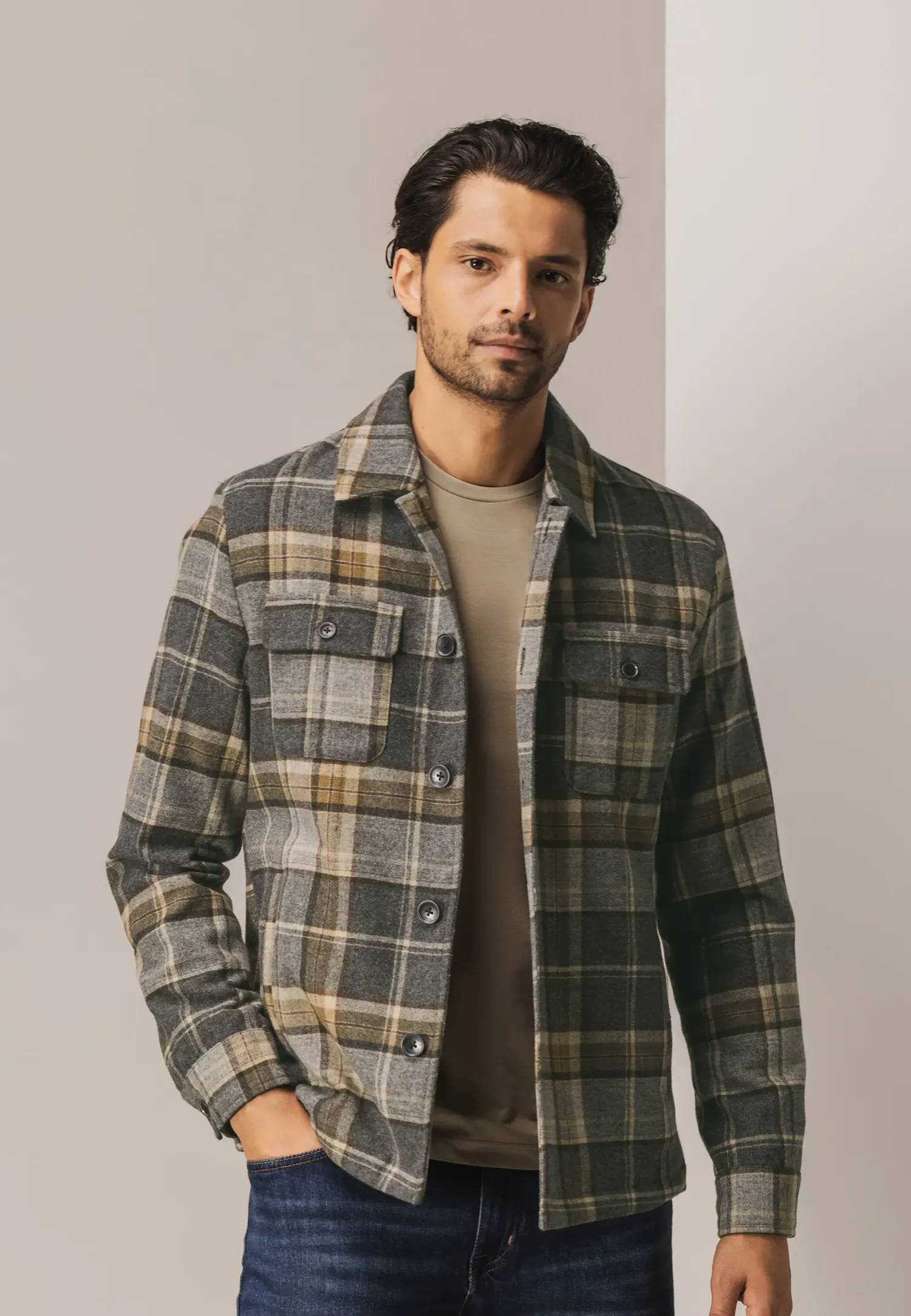 Geruit overshirt van wolmix-State of Art Best