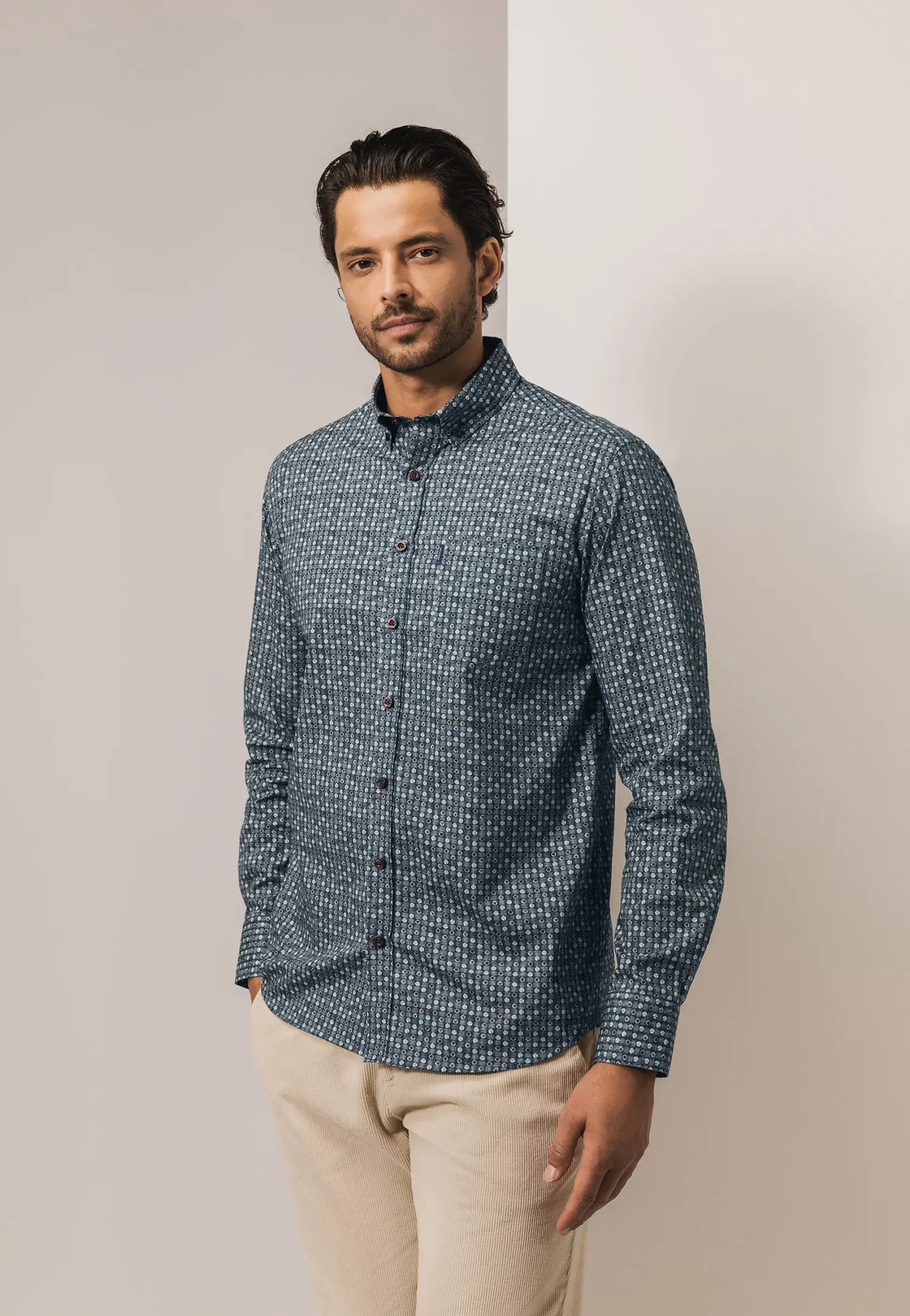 Poplin overhemd met geometrische print-State of Art Best