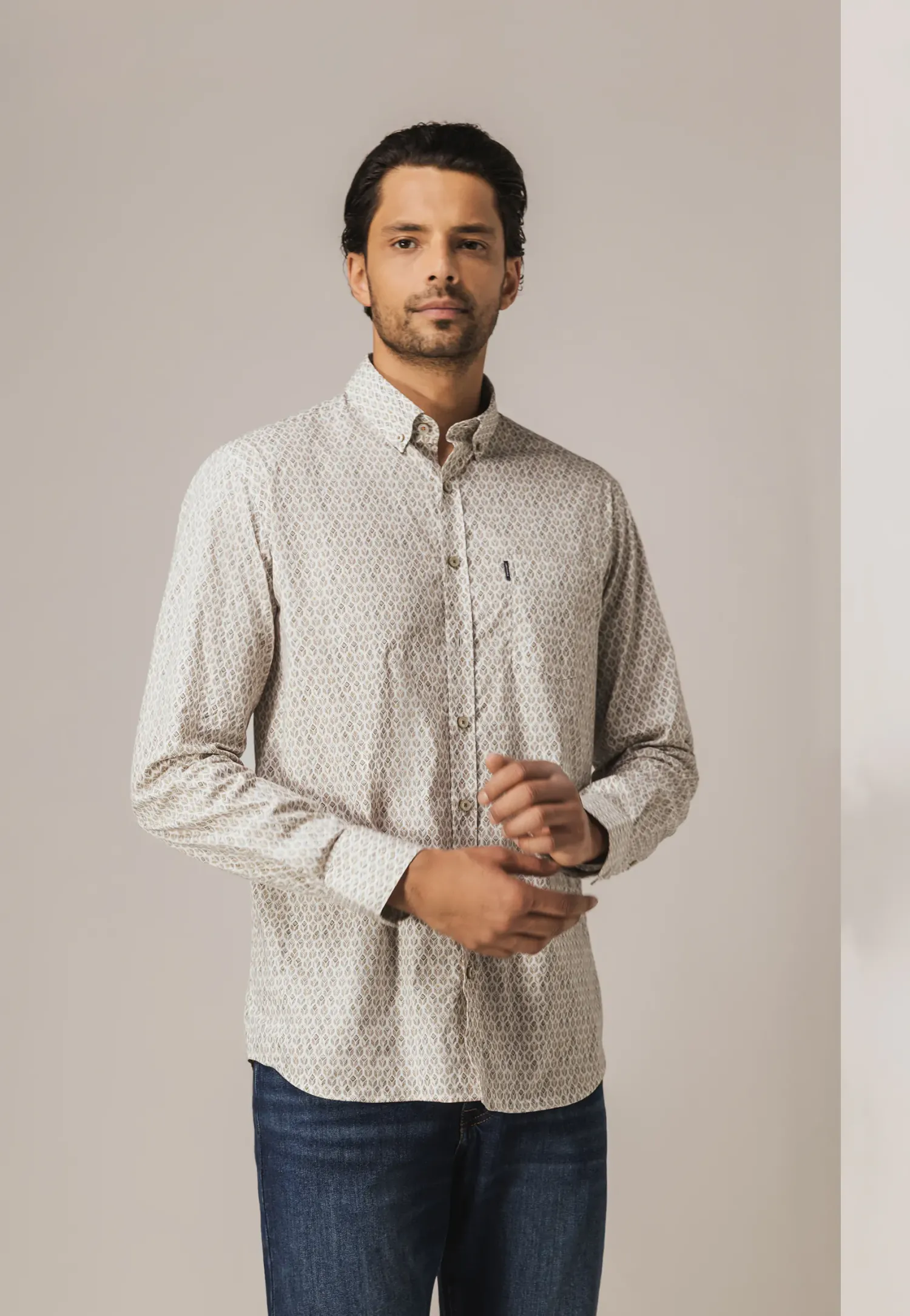 Poplin overhemd met geometrische print-State of Art Hot